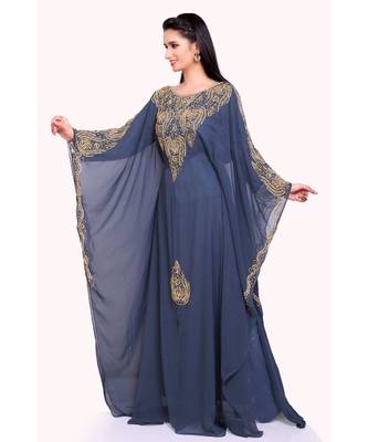 grey georgette embroidered zari work islamic kaftans 1