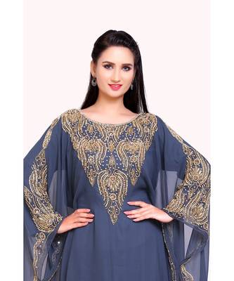grey georgette embroidered zari work islamic kaftans 5