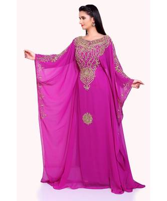 pink georgette embroidered zari work islamic kaftans 1