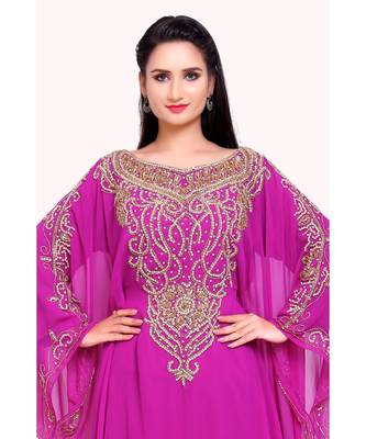pink georgette embroidered zari work islamic kaftans 3