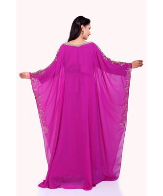 pink georgette embroidered zari work islamic kaftans 4