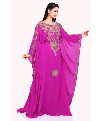 pink georgette embroidered zari work islamic kaftans 5