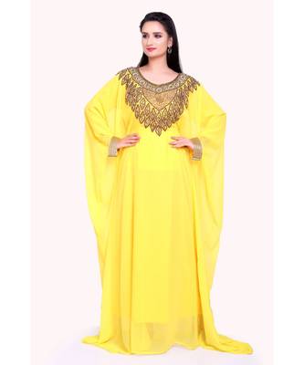yellow georgette embroidered zari work islamic kaftans 1