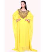 yellow georgette embroidered zari work islamic kaftans