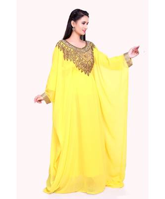 yellow georgette embroidered zari work islamic kaftans 2