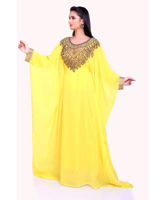 yellow georgette embroidered zari work islamic kaftans 3