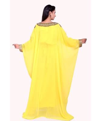 yellow georgette embroidered zari work islamic kaftans 4