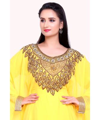 yellow georgette embroidered zari work islamic kaftans 5