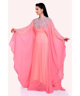 peach georgette embroidered zari work islamic kaftans 1