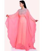 peach georgette embroidered zari work islamic kaftans