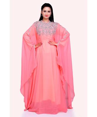 peach georgette embroidered zari work islamic kaftans 2