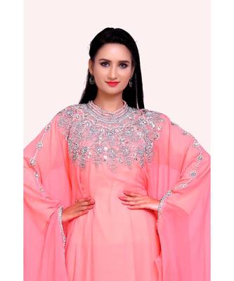 peach georgette embroidered zari work islamic kaftans 3