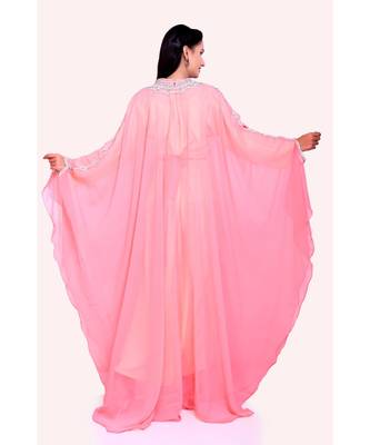 peach georgette embroidered zari work islamic kaftans 4