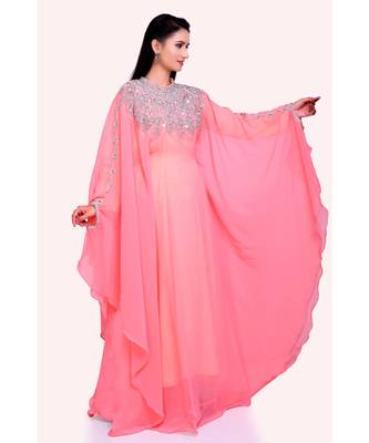 peach georgette embroidered zari work islamic kaftans 5
