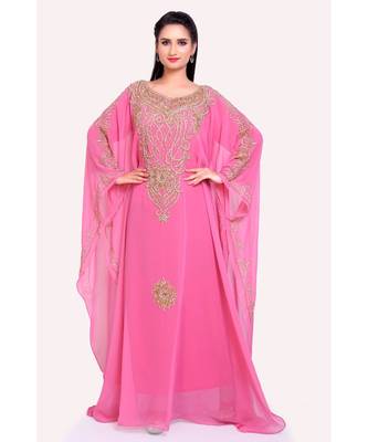 light pink georgette embroidered zari work islamic kaftans 1