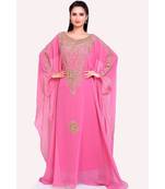 light pink georgette embroidered zari work islamic kaftans
