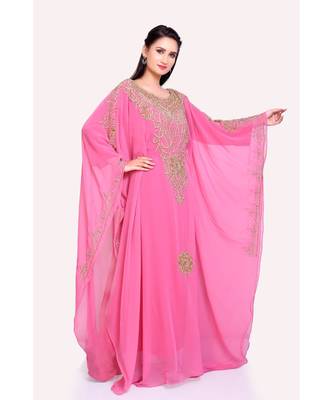 light pink georgette embroidered zari work islamic kaftans 2