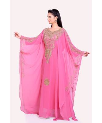 light pink georgette embroidered zari work islamic kaftans 3