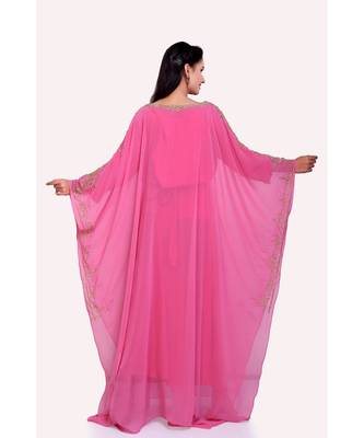 light pink georgette embroidered zari work islamic kaftans 4