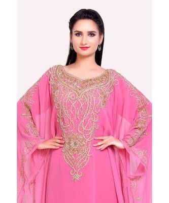 light pink georgette embroidered zari work islamic kaftans 5