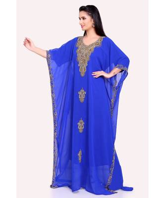 royal blue georgette embroidered zari work islamic kaftans 1