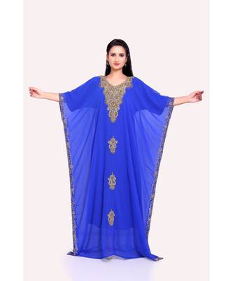 royal blue georgette embroidered zari work islamic kaftans 2