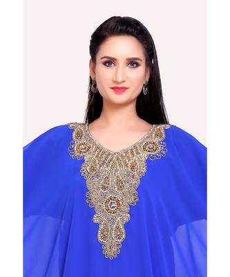 royal blue georgette embroidered zari work islamic kaftans 3