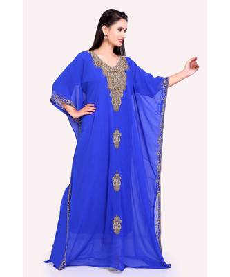 royal blue georgette embroidered zari work islamic kaftans 5