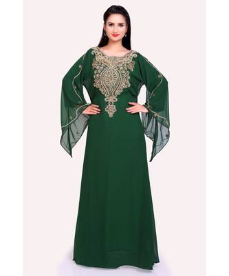 green georgette embroidered zari work islamic kaftans 1