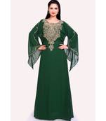 green georgette embroidered zari work islamic kaftans