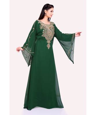green georgette embroidered zari work islamic kaftans 2