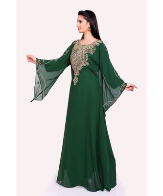 green georgette embroidered zari work islamic kaftans 3