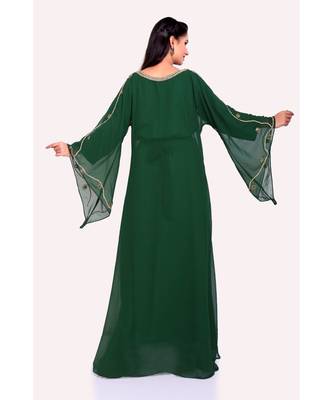 green georgette embroidered zari work islamic kaftans 4