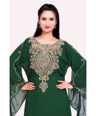 green georgette embroidered zari work islamic kaftans 5