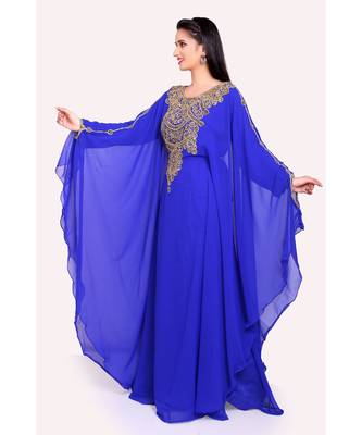 royal blue georgette embroidered zari work islamic kaftans 1