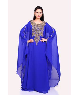 royal blue georgette embroidered zari work islamic kaftans 2