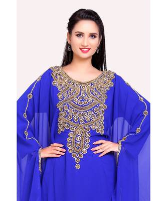royal blue georgette embroidered zari work islamic kaftans 3