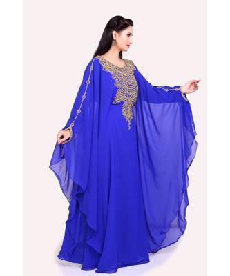 royal blue georgette embroidered zari work islamic kaftans 5