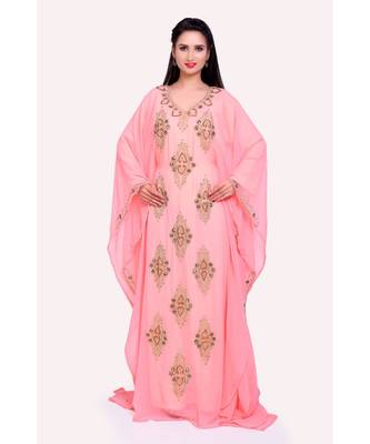 peach georgette embroidered zari work islamic kaftans 1