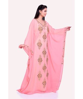 peach georgette embroidered zari work islamic kaftans 2