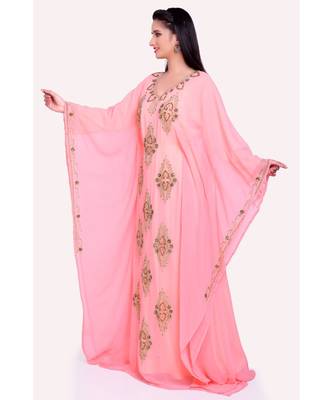 peach georgette embroidered zari work islamic kaftans 3