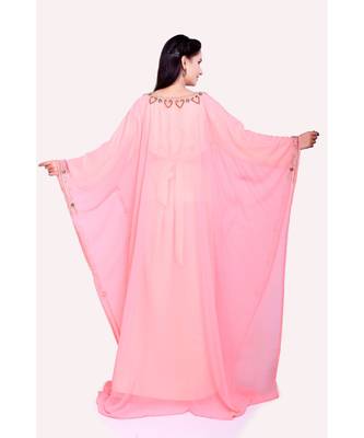 peach georgette embroidered zari work islamic kaftans 4
