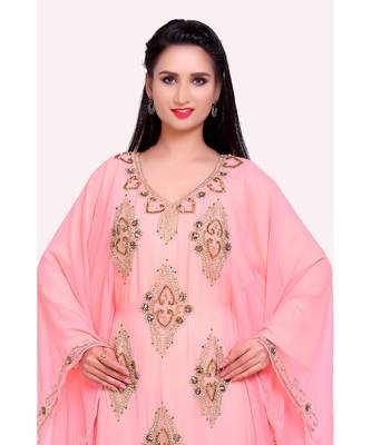 peach georgette embroidered zari work islamic kaftans 5