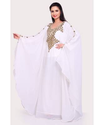 white georgette embroidered zari work islamic kaftans 1