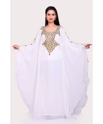 white georgette embroidered zari work islamic kaftans 2