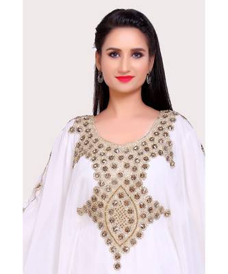 white georgette embroidered zari work islamic kaftans 3