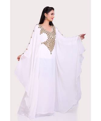 white georgette embroidered zari work islamic kaftans 4