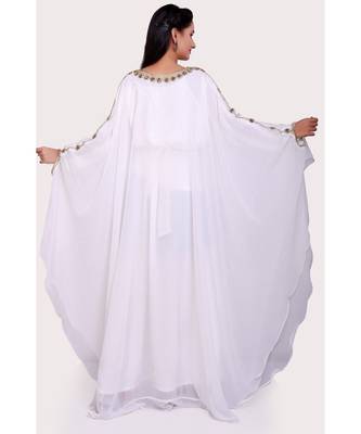 white georgette embroidered zari work islamic kaftans 5