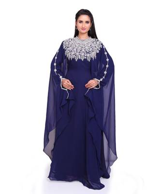 navy blue georgette embroidered zari work islamic kaftans 1
