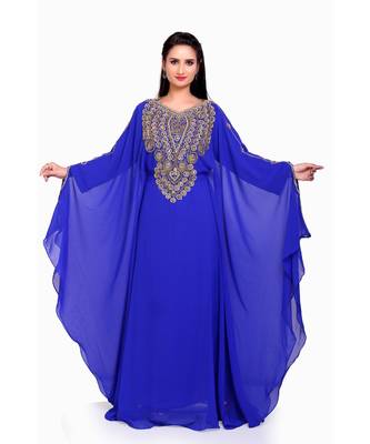 royal blue georgette embroidered zari work islamic kaftans 1